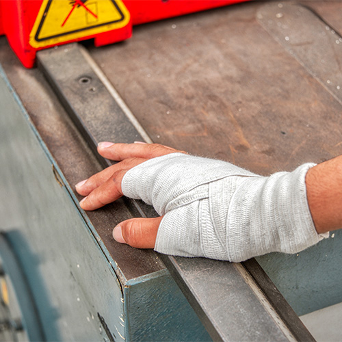 Injured hand on table